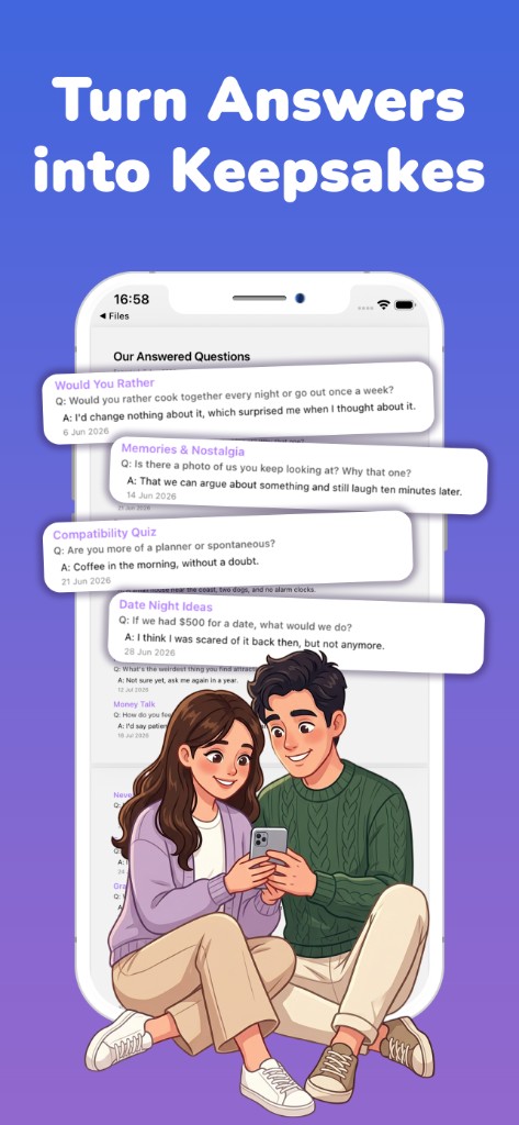 Export answered questions as keepsakes to share