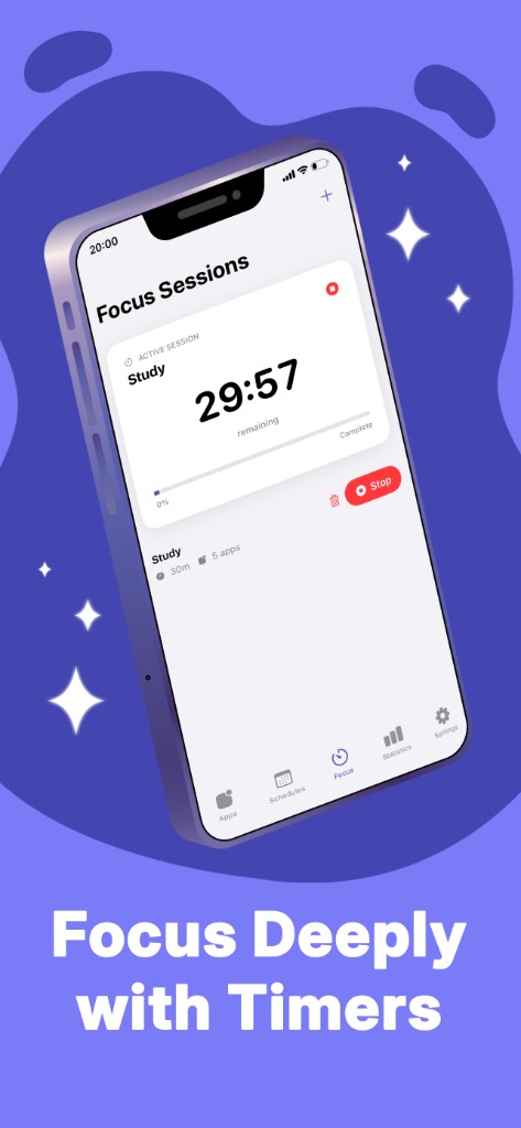 Active focus session timer blocking selected apps